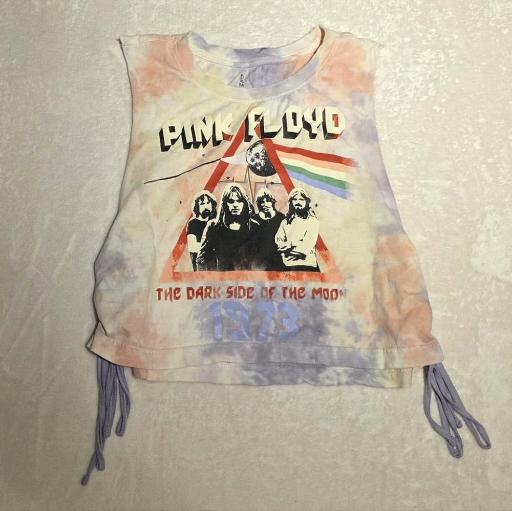 Pink Floyd tie dye tank top tie up side high neck sleeveless tank #rockband16